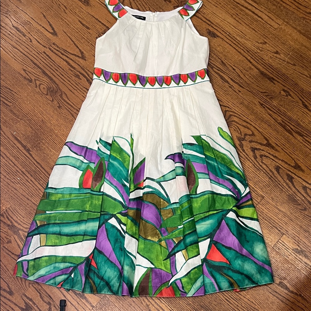 Jones New York White Dress with Leaf Print
